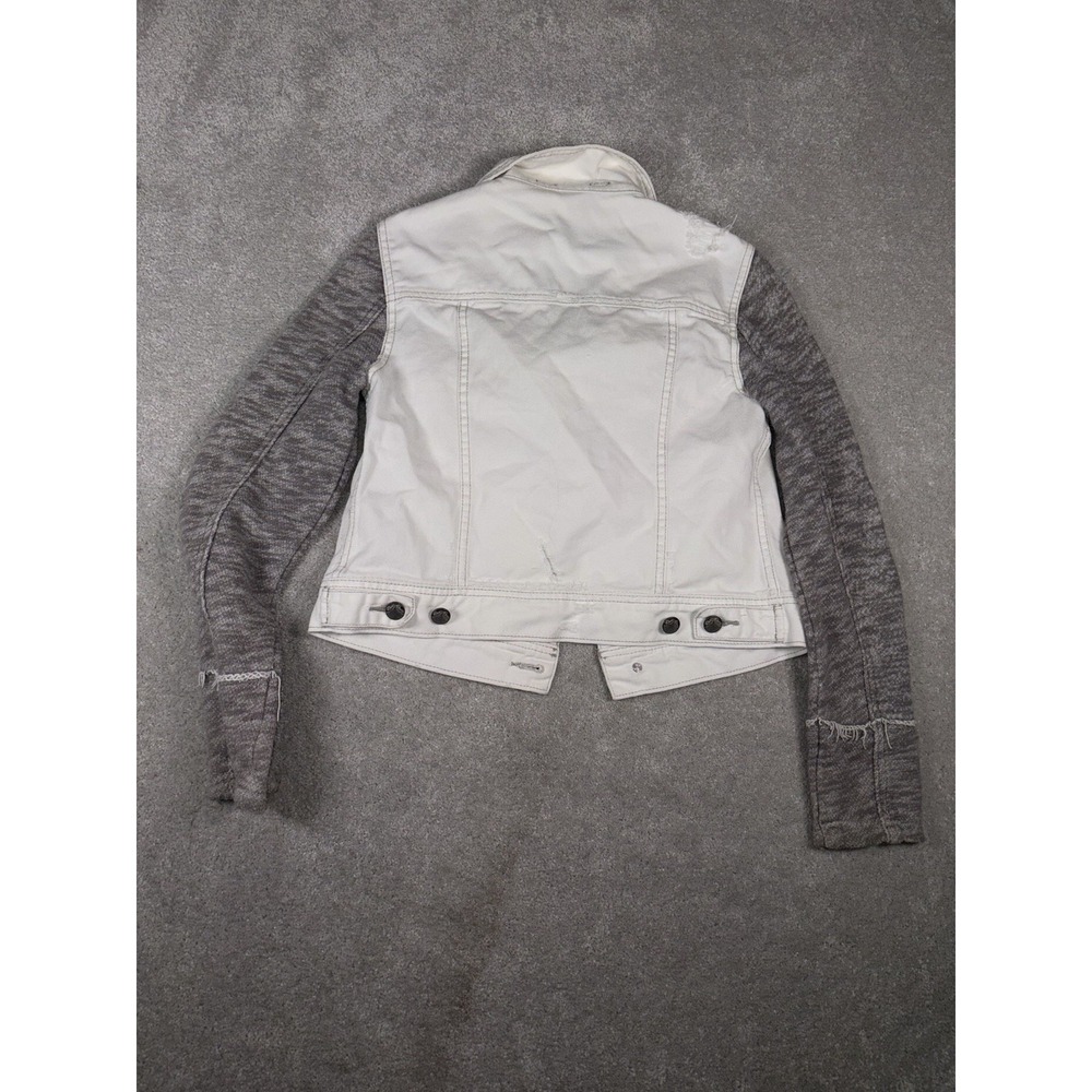 Free People Women's Cotton Denim Jean Woven Knit Sleeves Jacket White Gray‎ Xs - Picture 6 of 6